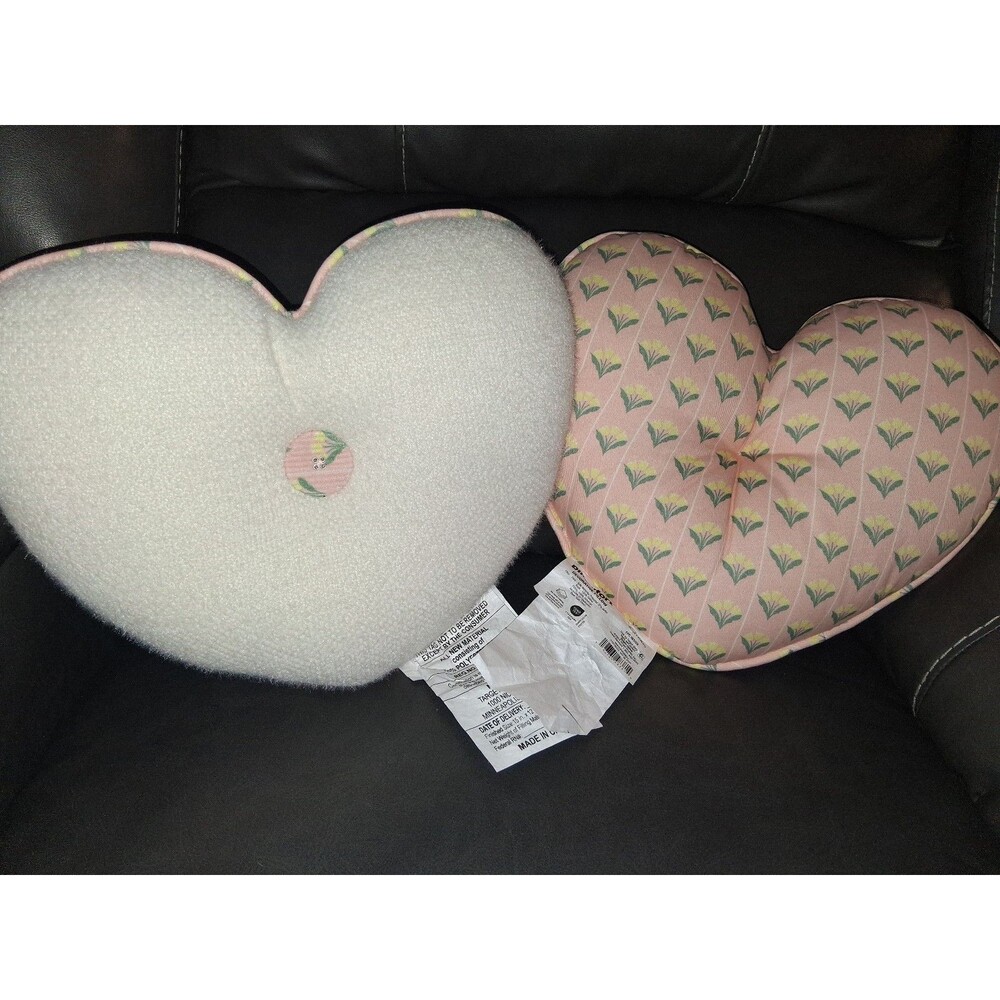 Set of 2 Pillowfort Reversible Decorative Heart Throw Pillows, Pink & White